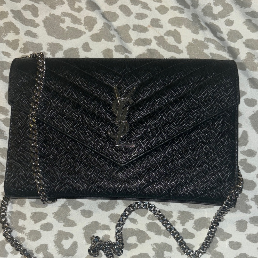 Yves Saint Laurent Black Quilted Clutch with Chain